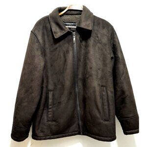 Claiborne Outerwear Womens Chocolate Brown Faux Suede Warm Jacket Coat Size L